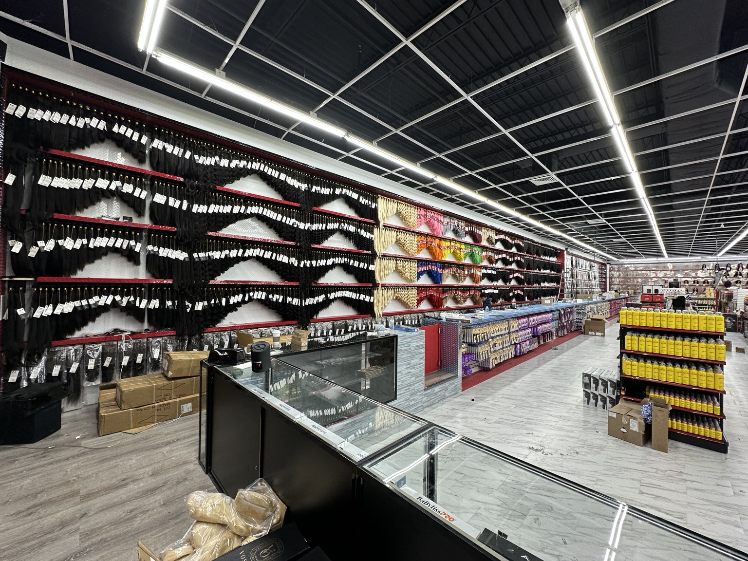 Large hair extension and braiding hair section inside Hair Global Beauty Supply