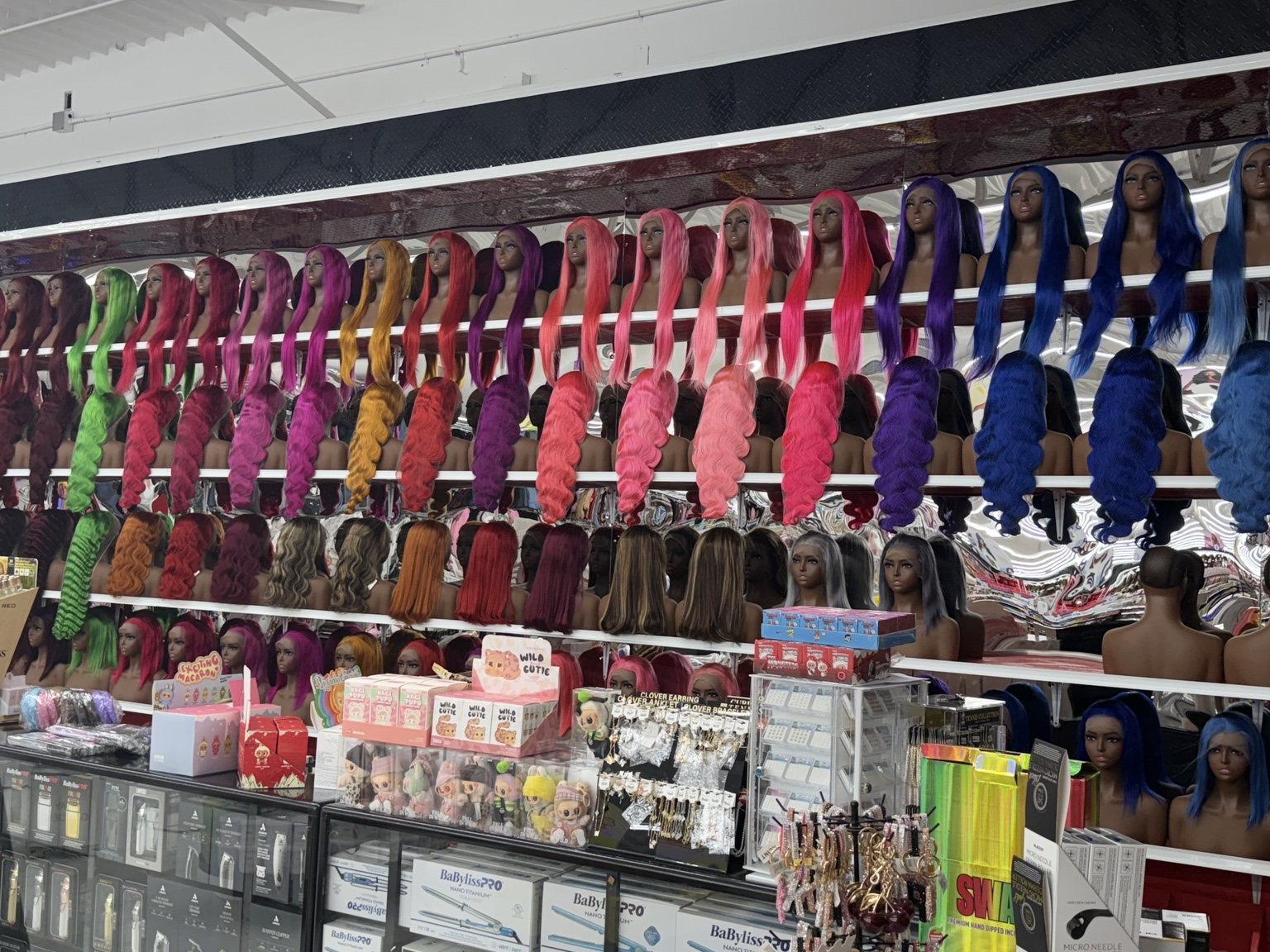 Colorful wigs at Hair Global Beauty Supply in Nashville